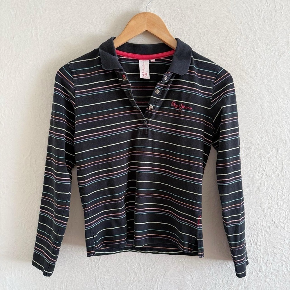 Pepe Jeans London Striped Long Sleeve Polo Shirt Size L